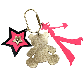 porte cle lucky charm nounours cuir dore maud fourier