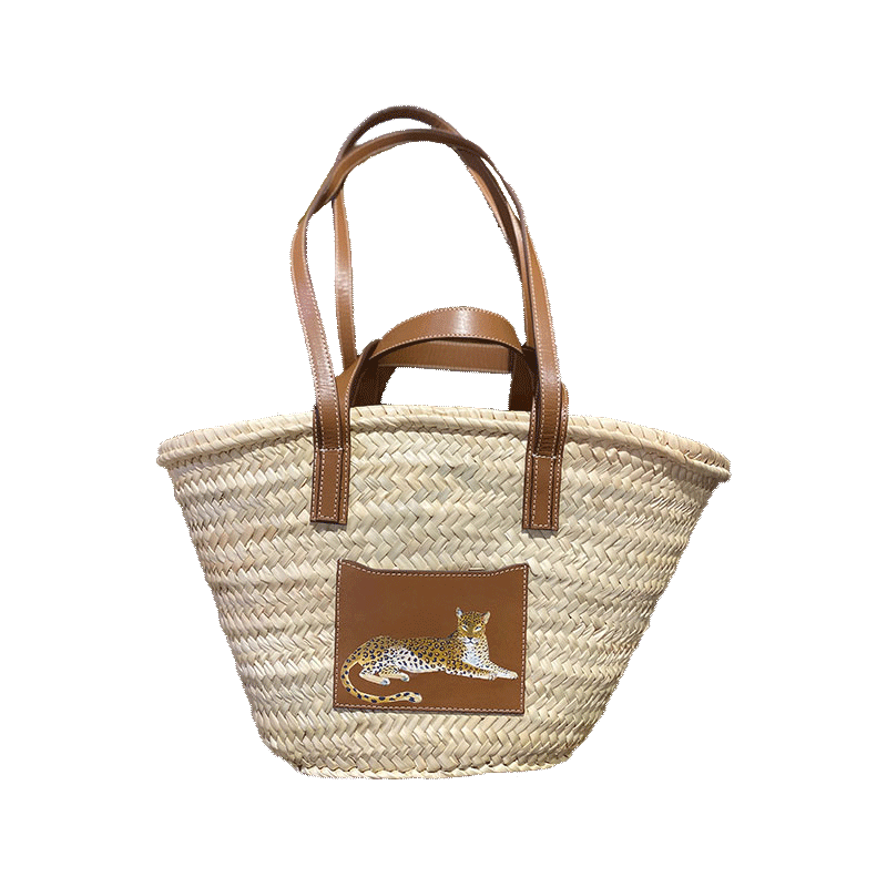 leopard beach straw basket leather by maud fourier